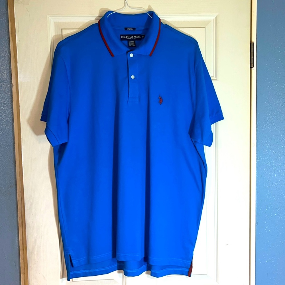 U.S. Polo Association 97% cotton 3% spandex stretch fit blue polo shirt size: XL